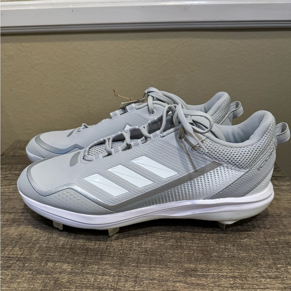 Adidas Icon 7 Metal Baseball Cleats Shoes Core Gray White Men's Size 12.5